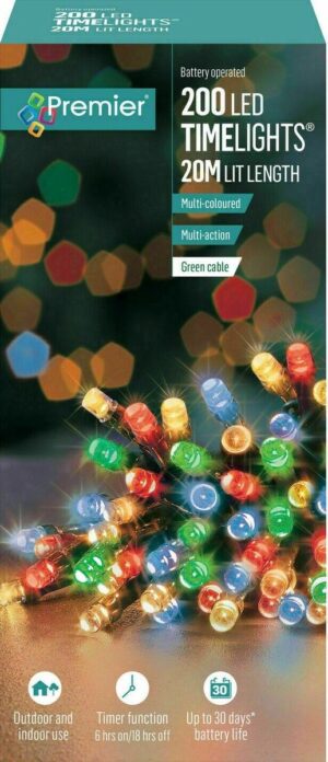 Premier Multi-Coloured 200 Battery Operated Time Lights 20M