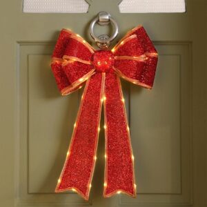 Festive Red Lit Door Bow 40 x 60cm