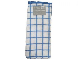 Terry Tea Towel Blue Checked x 2